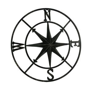 Distressed Metal Compass Rose Indoor/Outdoor Wall Hanging - Black